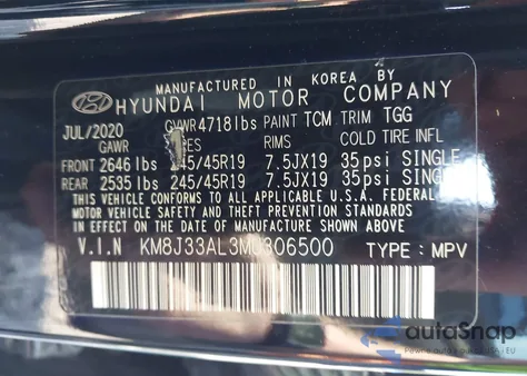 2021 Hyundai Tucson Sport from USA, damaged, VIN KM8J33AL3MU306500